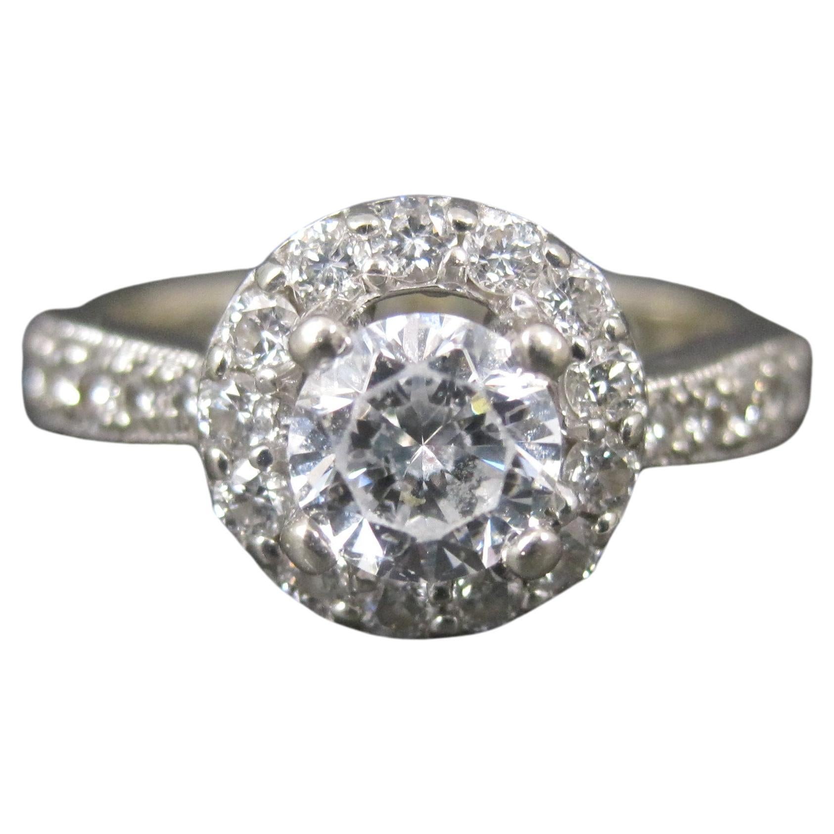 14K Diamond Halo Engagement Ring Size 5.5 Finelli For Sale