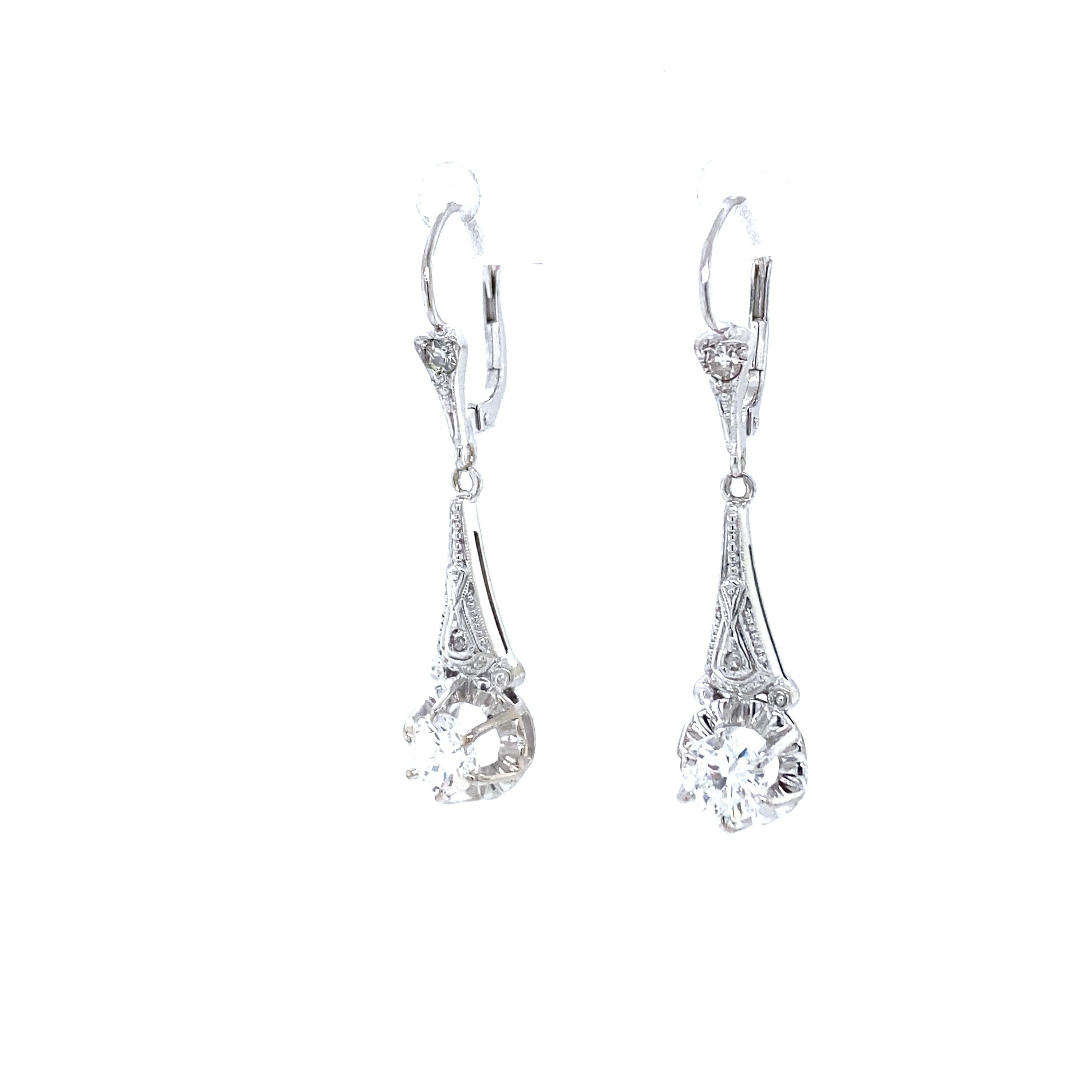 14k Diamond Hanging Earrings White Gold For Sale 1
