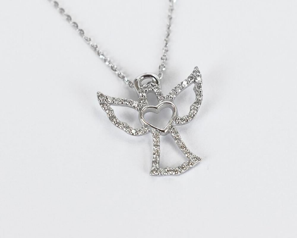 Women's or Men's 14k Gold Diamond Heart Angel Charm Pendent Necklace For Sale
