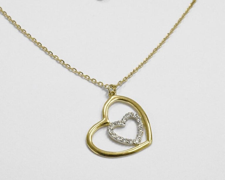 14k Gold Diamond Heart Necklace Bridal Necklace Valentine Jewelry For Sale at 1stDibs