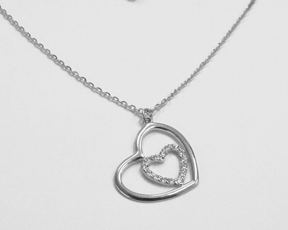 Modern 14k Gold Diamond Heart Necklace Bridal Necklace Valentine Jewelry For Sale