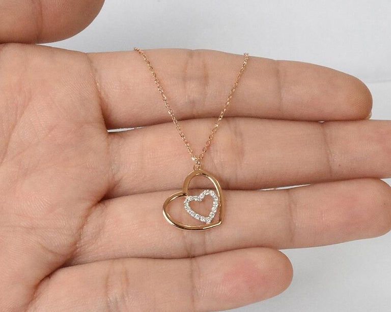 14k Gold Diamond Heart Necklace Bridal Necklace Valentine Jewelry For Sale at 1stDibs