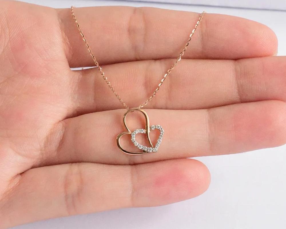 Modern 14k Gold Diamond Heart Necklace Micro Pave Diamond Necklace For Sale