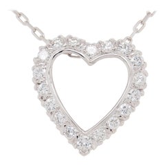 14 Karat Diamond Heart Pendant Necklace Open White Gold 2.03 Carat