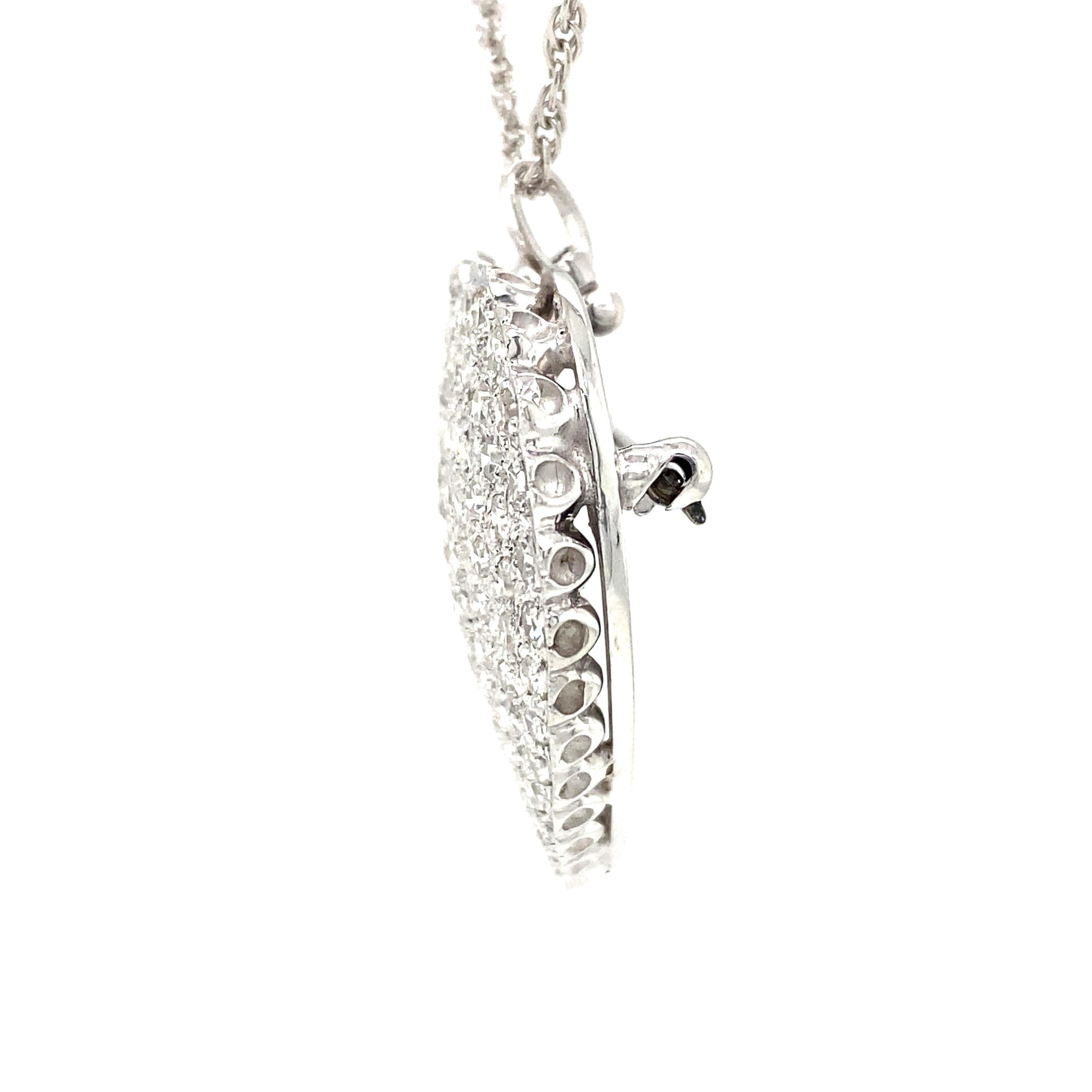 14k Diamond Heart Shape Pendant Necklace Pin White Gold In Good Condition For Sale In Boca Raton, FL
