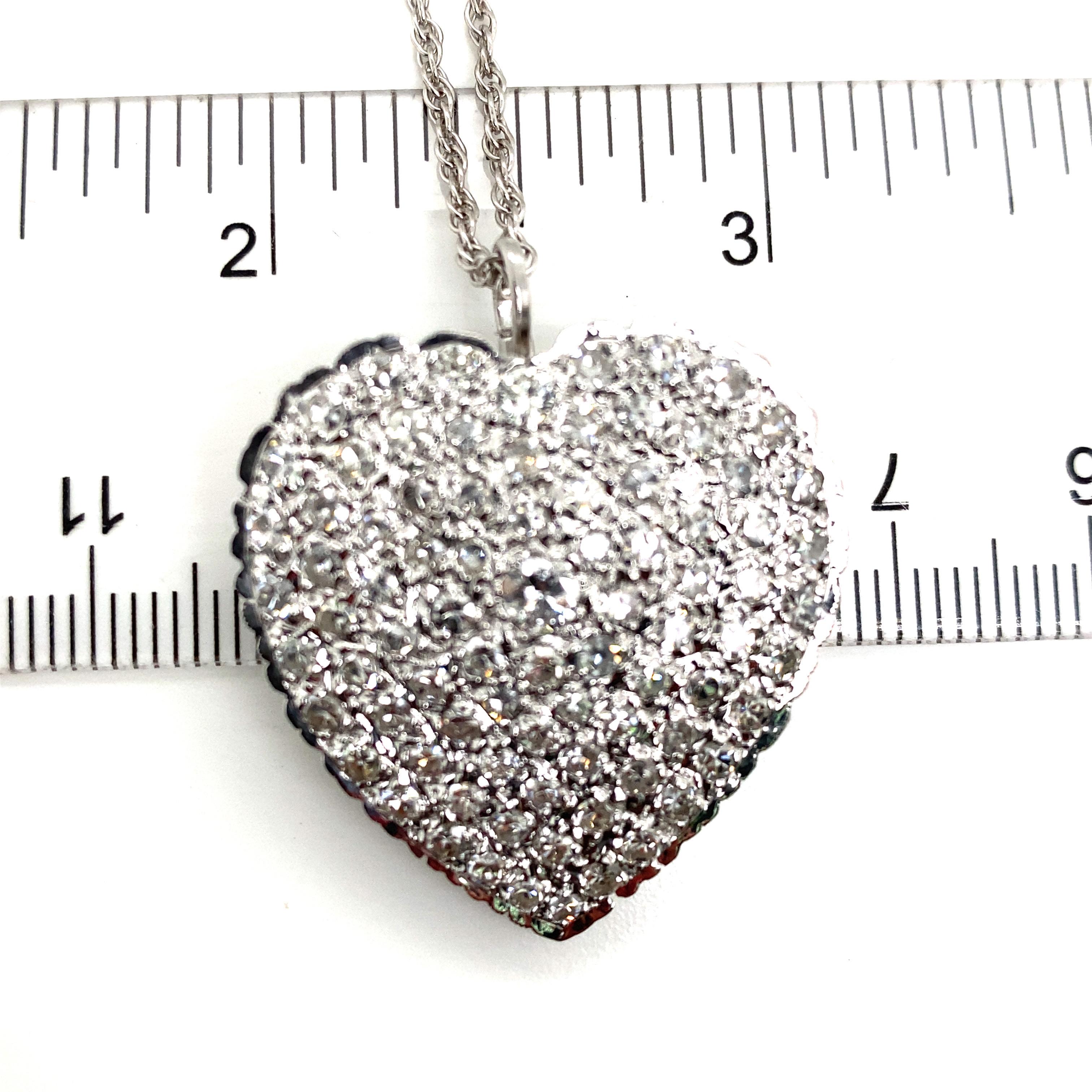 14k Diamond Heart Shape Pendant Necklace Pin White Gold For Sale 2