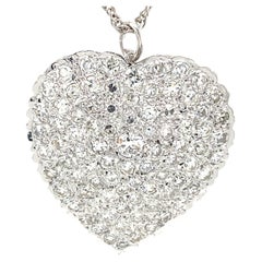 14k Diamond Heart Shape Pendant Necklace Pin White Gold