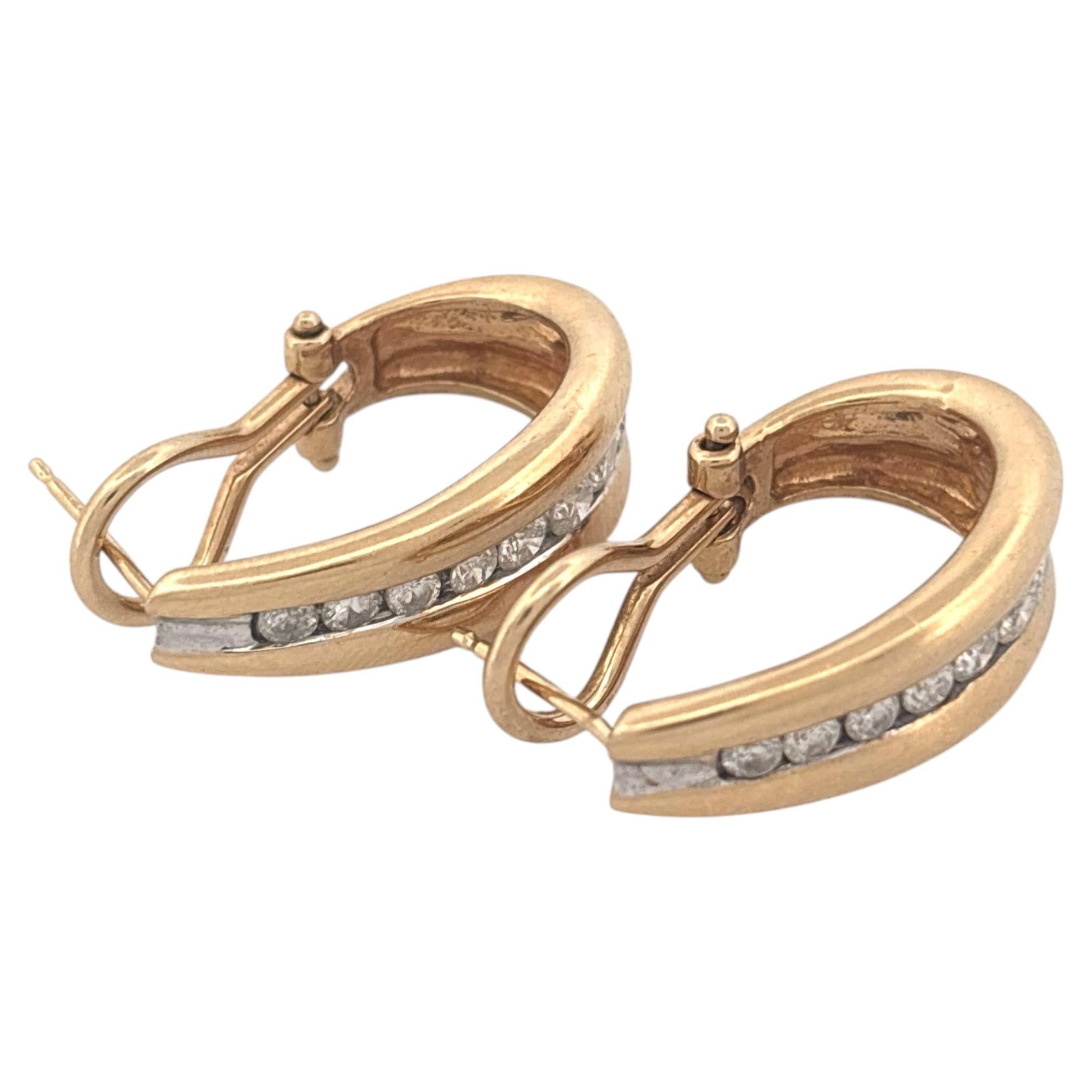 14K Two-Tone Diamond Hoop Earrings, Modern Design, Late 20th Century