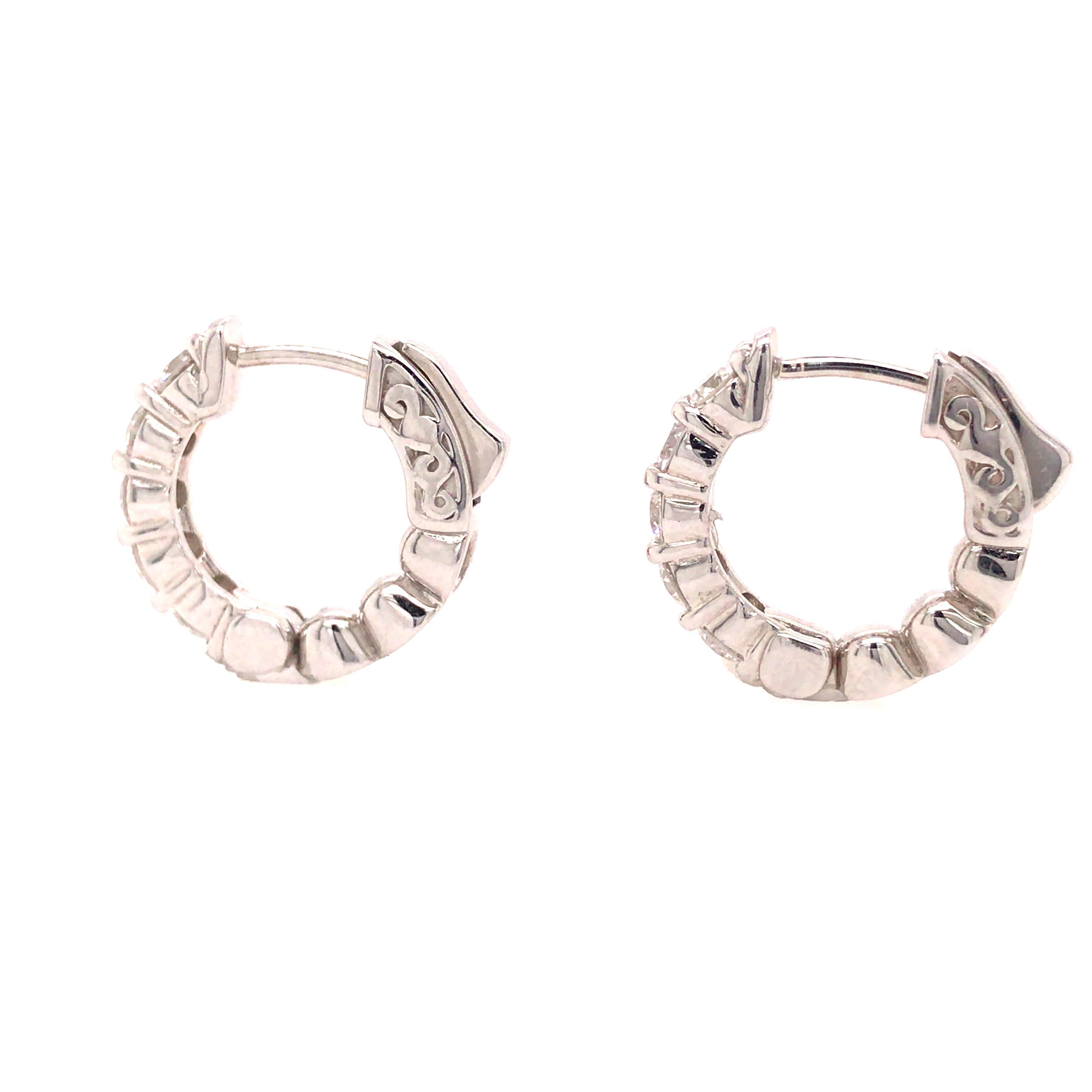 14K Diamond Huggy Earrings White Gold In New Condition In Boca Raton, FL