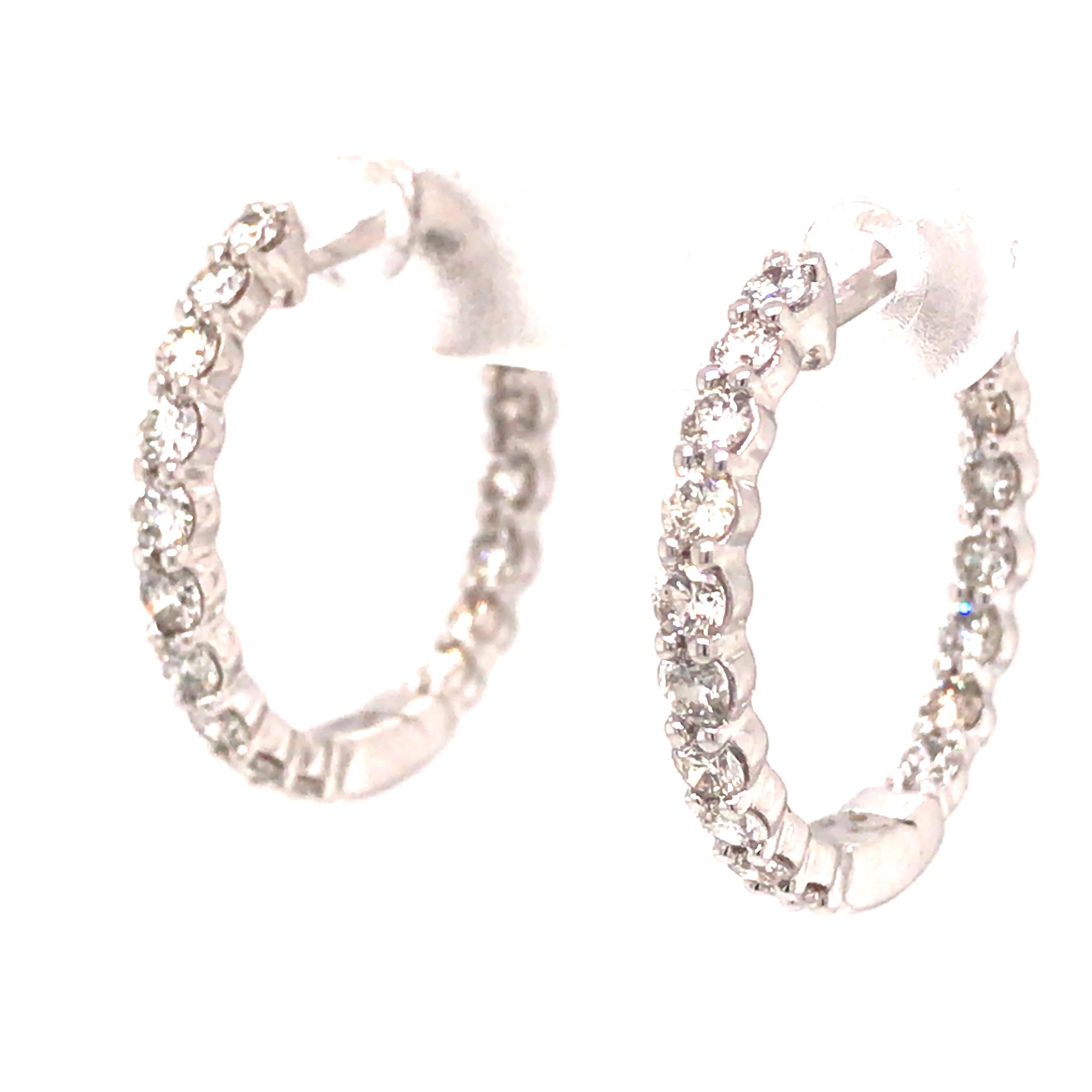 Round Cut 14K Diamond in / Out Hoop Earrings White Gold For Sale
