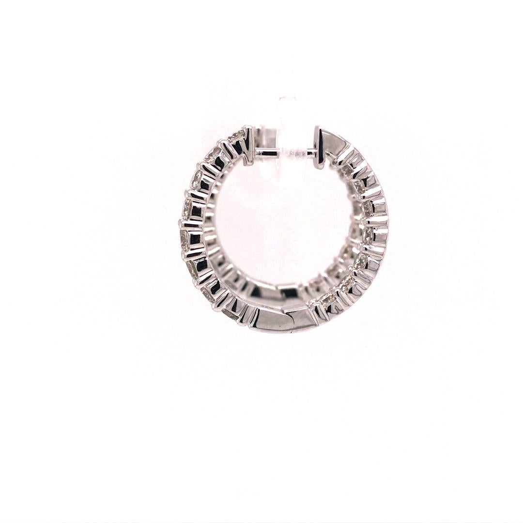 Round Cut 14K Diamond In / Out Hoop Earrings White Gold For Sale