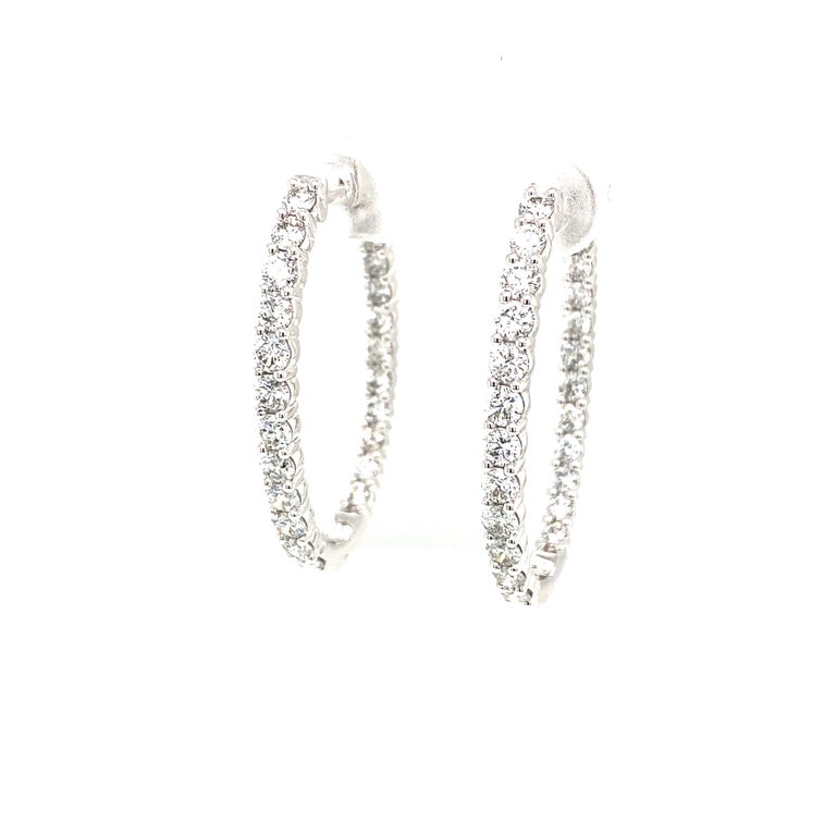 14K Diamond In/Out Oval Hoop Earring White Gold For Sale at 1stDibs