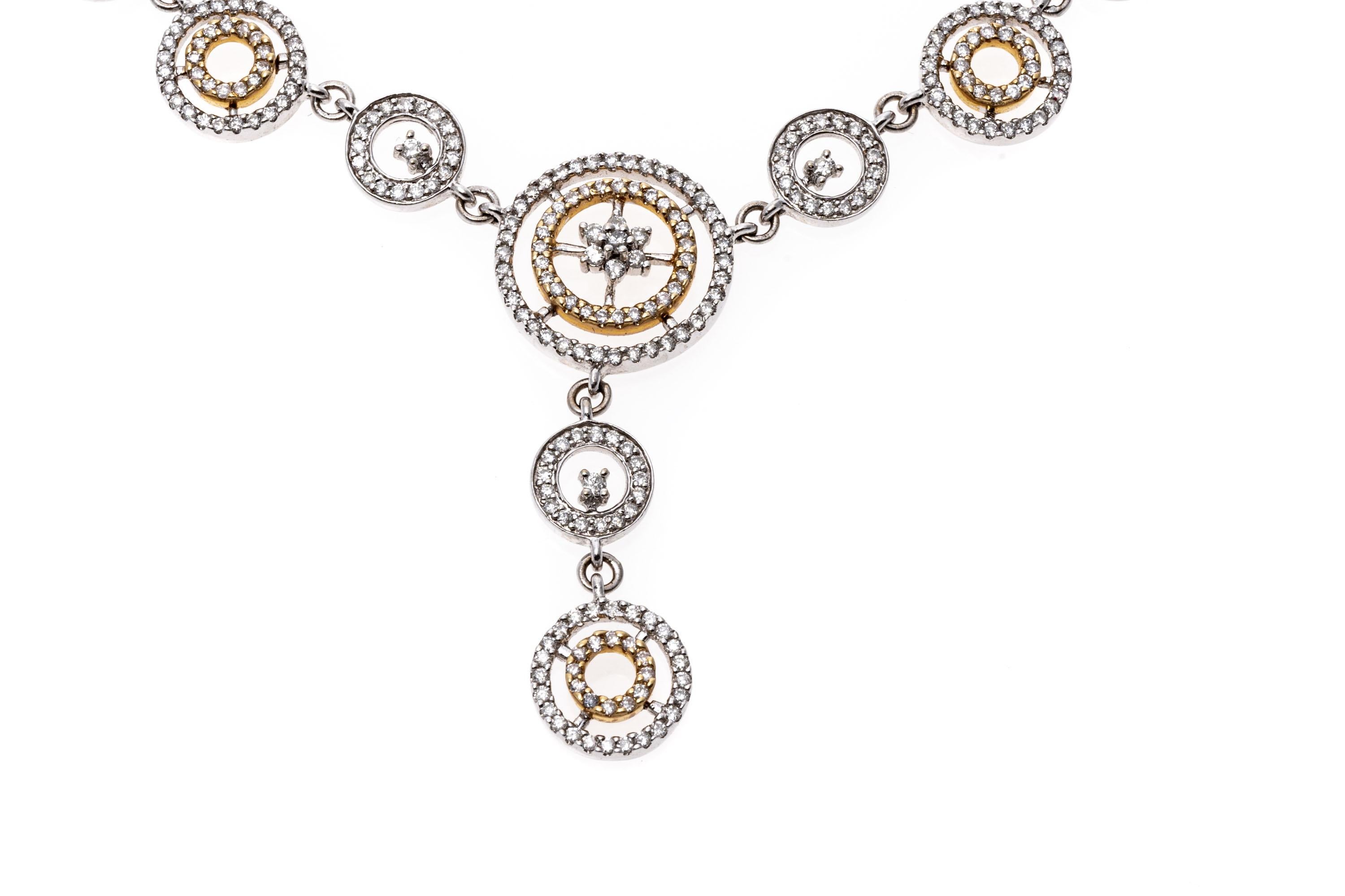 Collier à maillons circulaires « Y » en or blanc et jaune 14 carats avec diamants, 2,10 carats poids total Pour femmes en vente