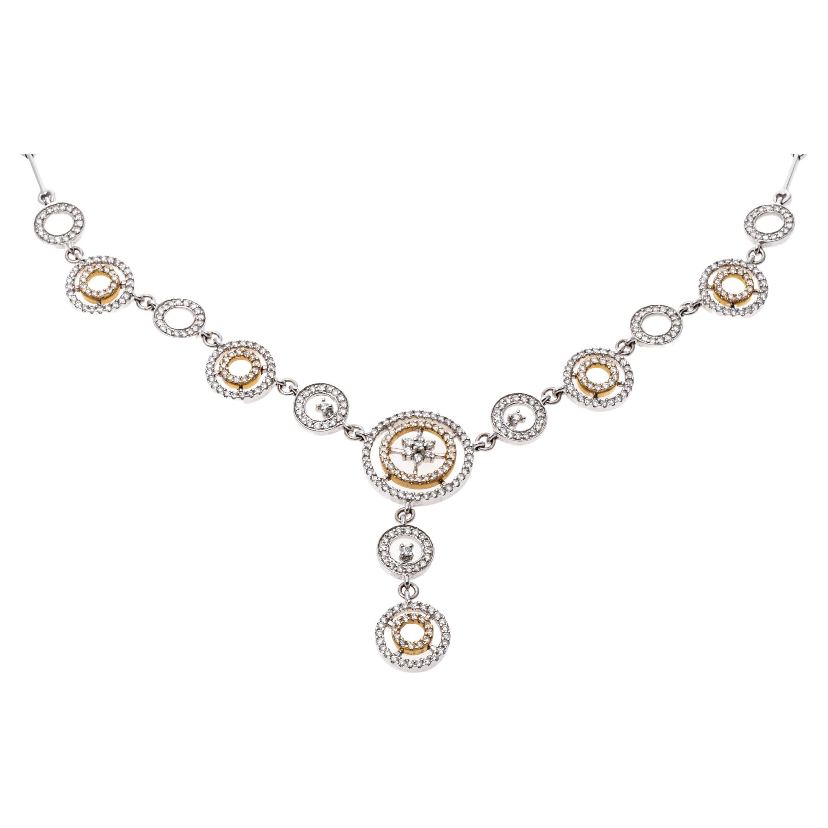 14K White and Yellow Gold Diamond Circle Link "Y" Necklace, App. 2.10 TCW For Sale