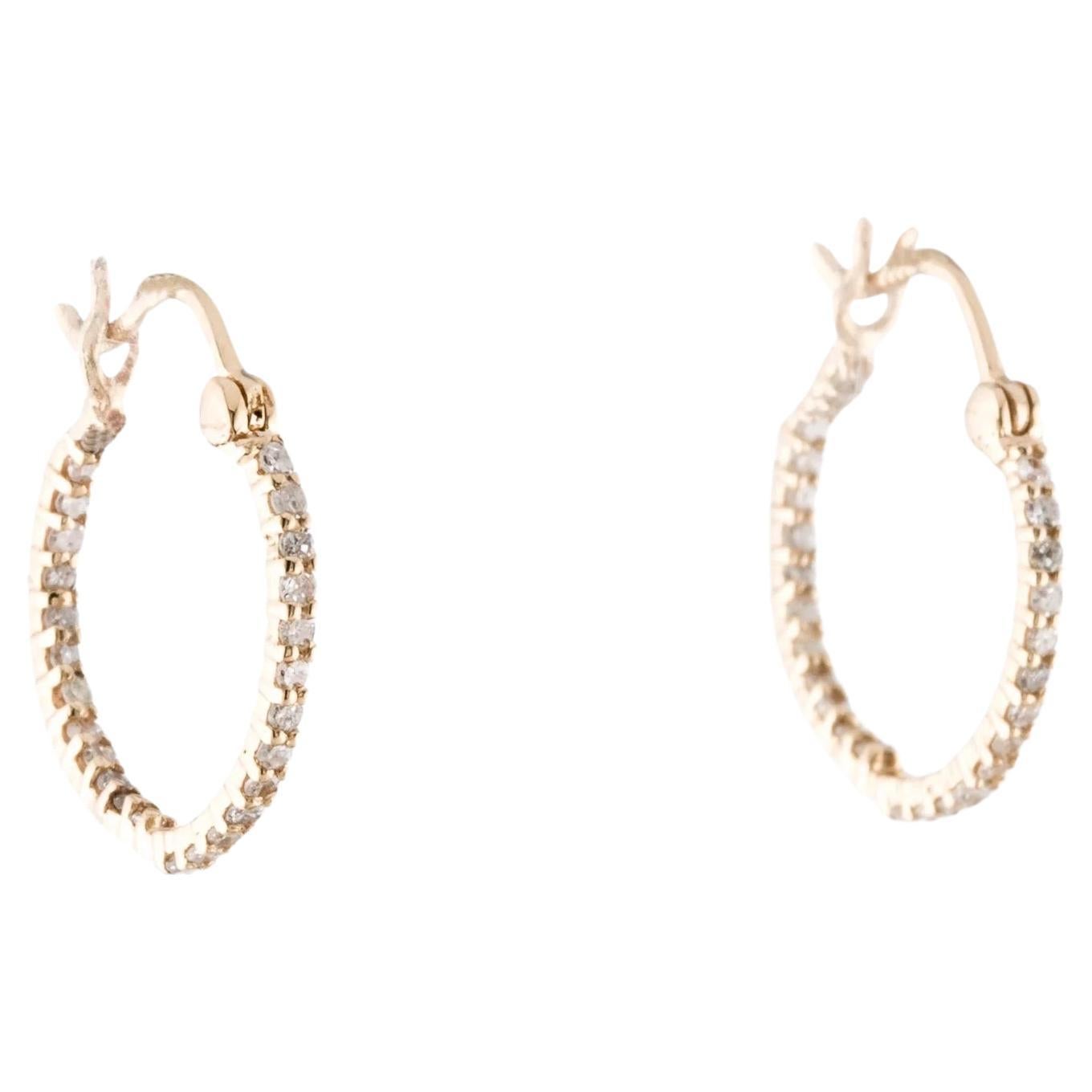 14K Diamond Inside-Out Hoop Earrings - Single Cut Diamonds, Near Colorless, 0.28 For Sale