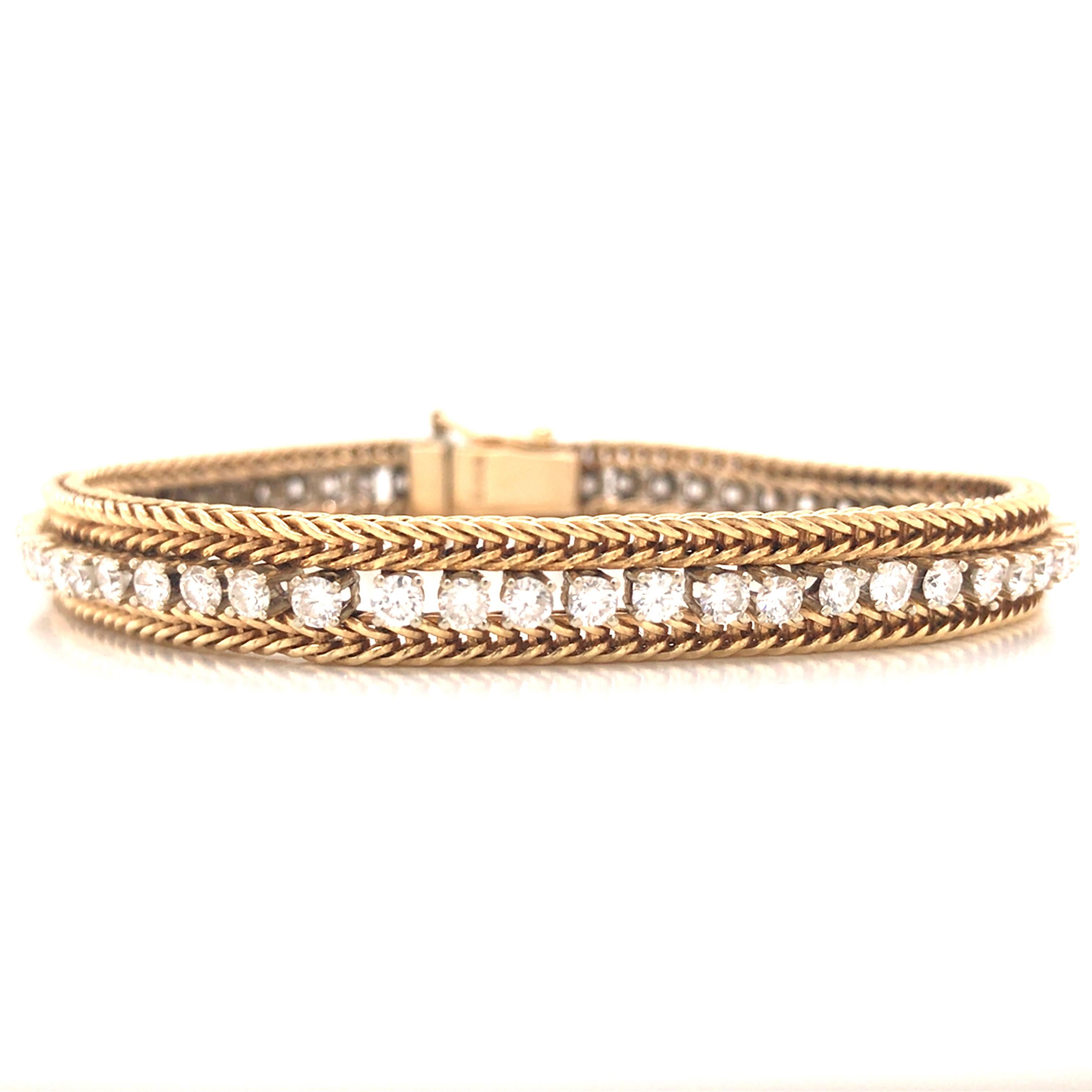 14K Diamond Line Seil-Armband aus zweifarbigem Gold (Rundschliff) im Angebot