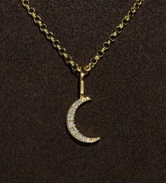 14k Gold Natural Diamond Moon Pendant