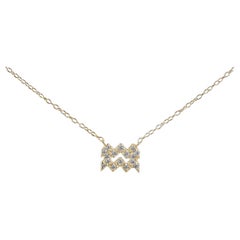 14k Solid Gold Diamond Necklace Aquarius Zodiac Sign Birth Sign Necklace