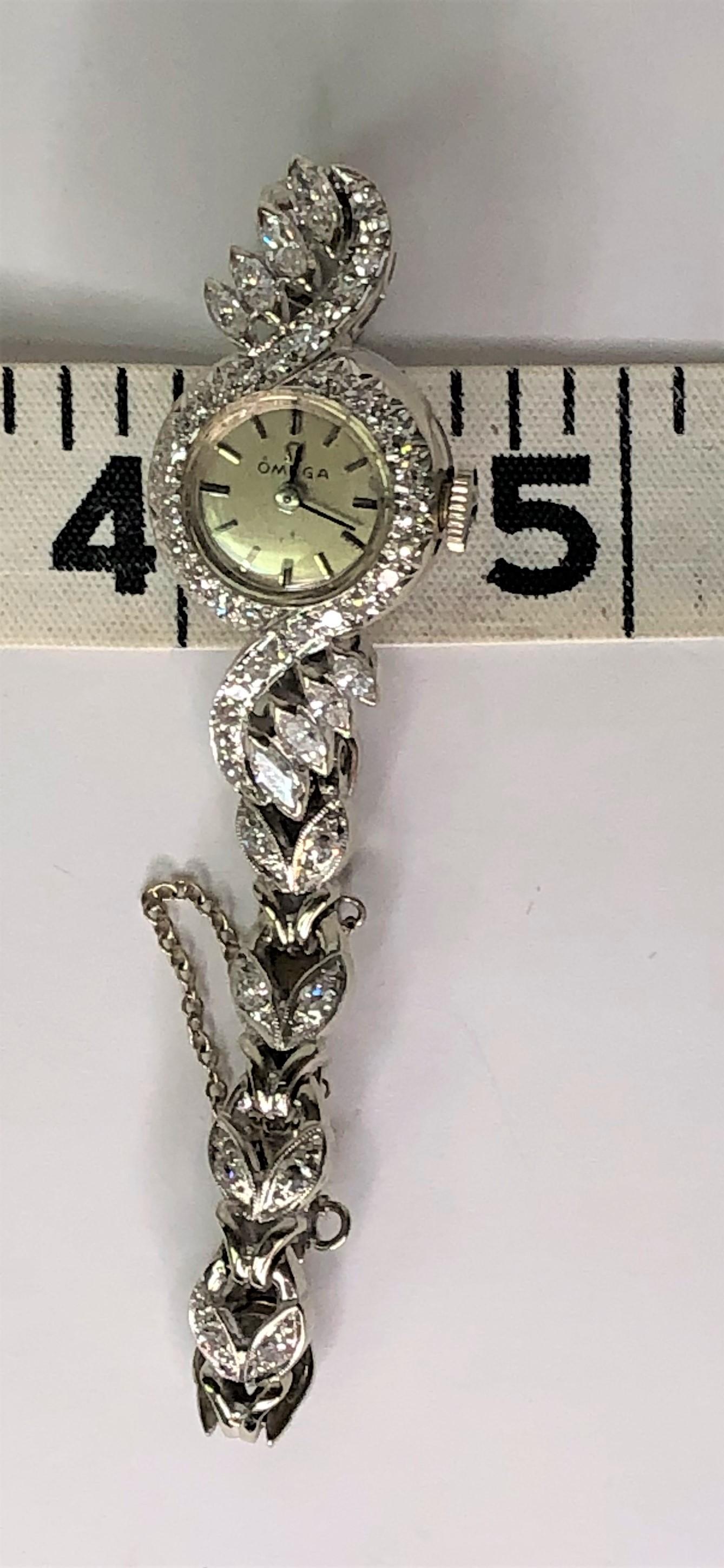 Round Cut 14K Diamond Omega Ladies Watch For Sale