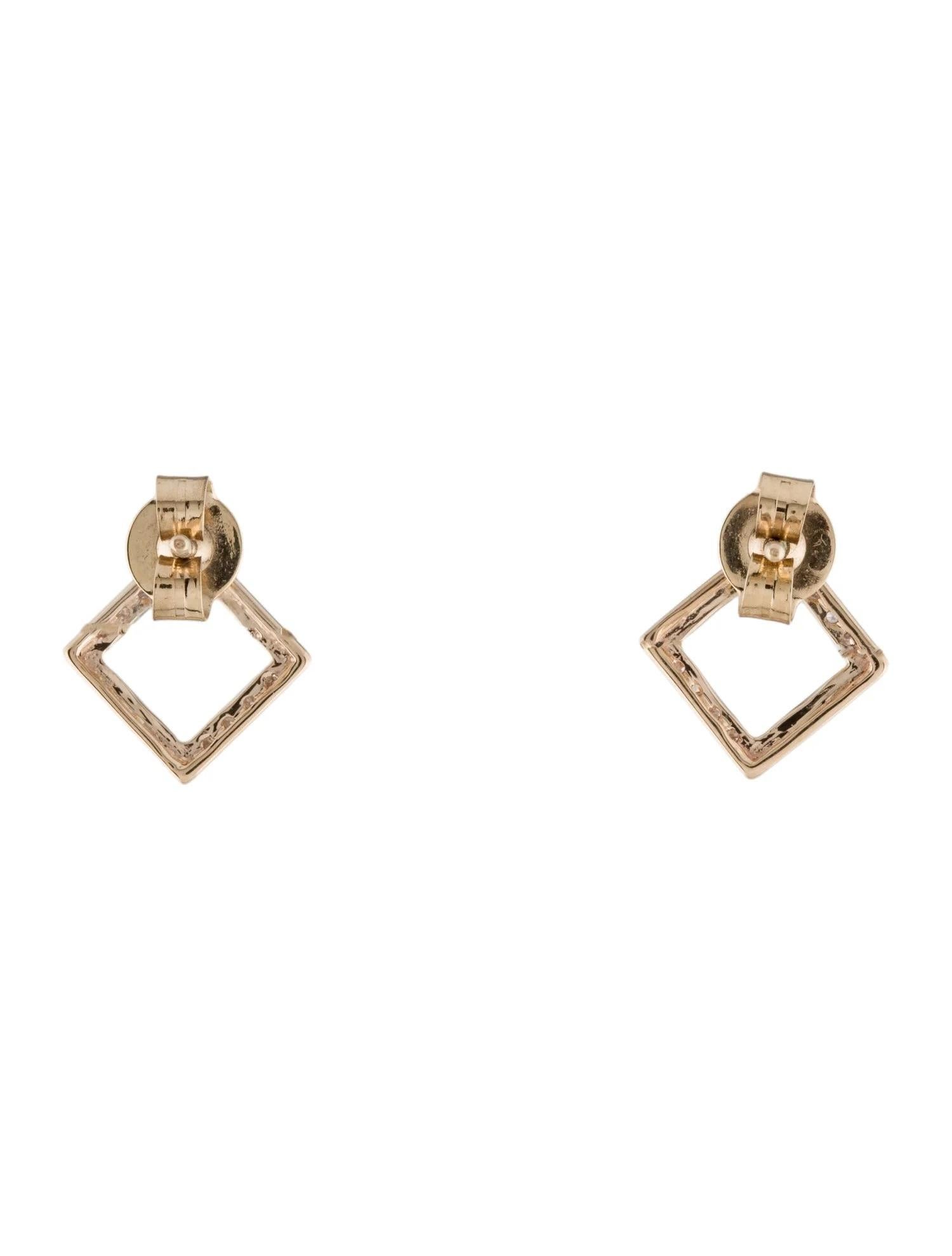 Single Cut 14K Diamond Open Square Stud Earrings, 0.12ctw For Sale