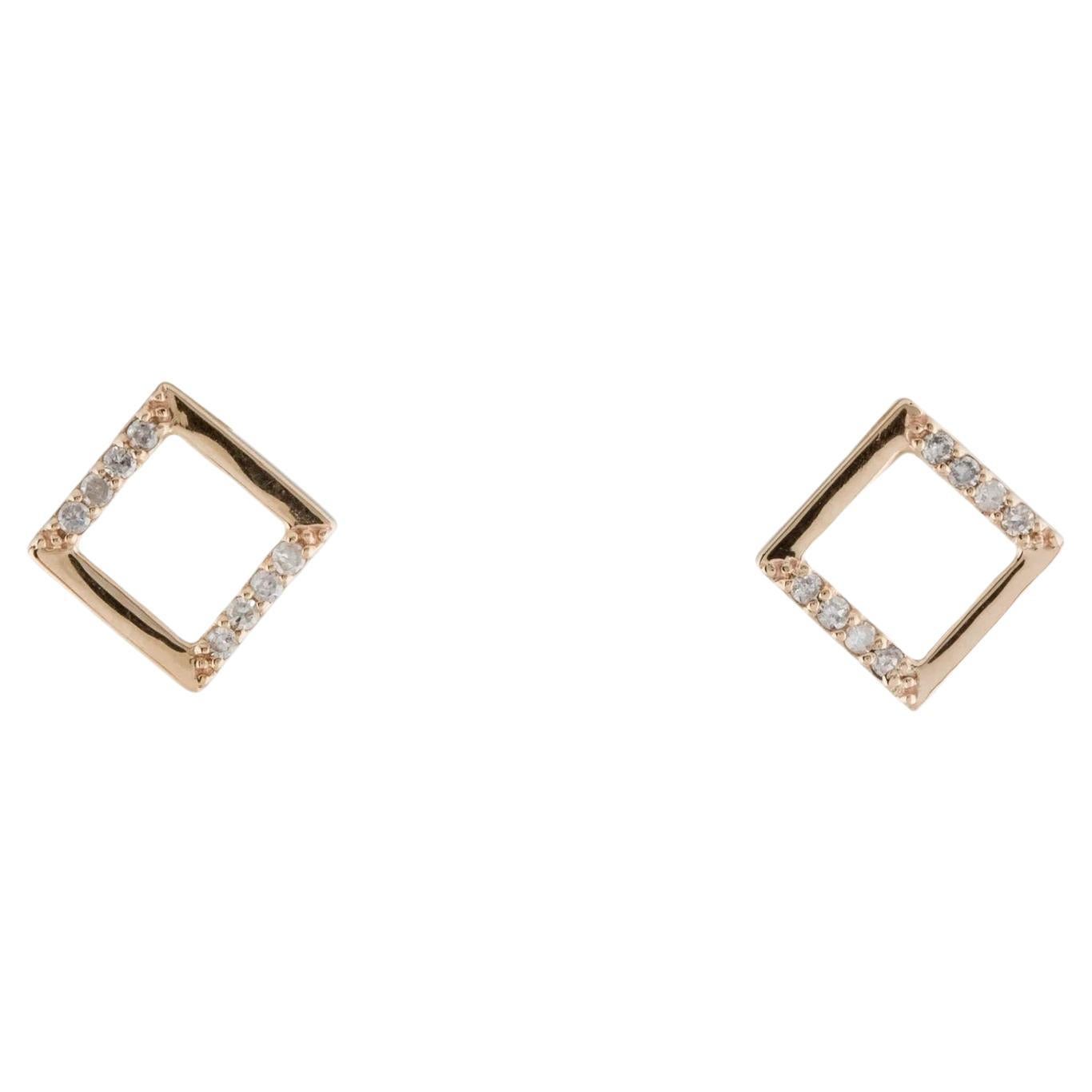 14K Diamond Open Square Stud Earrings, 0.12ctw For Sale