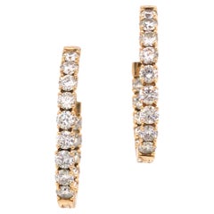 14K Diamond Oval In/Out Hoop Earrings Yellow Gold
