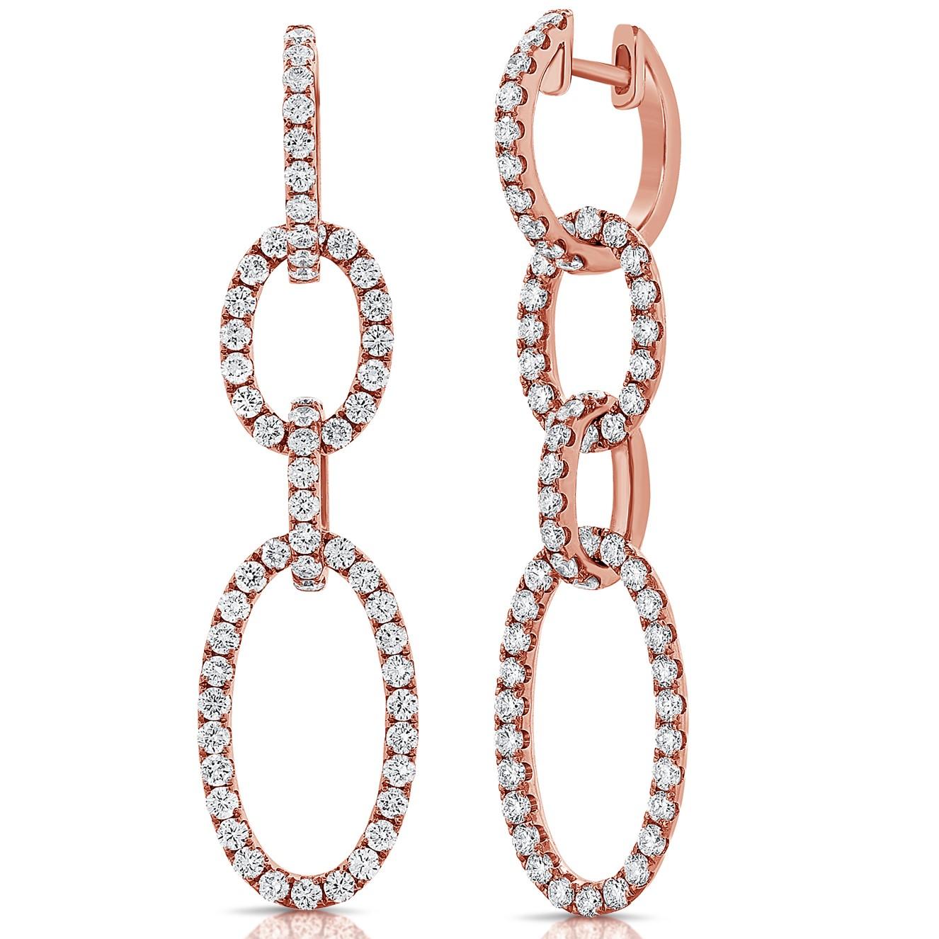 Contemporary 14K Diamond Oval Link Drop Earrings For Sale