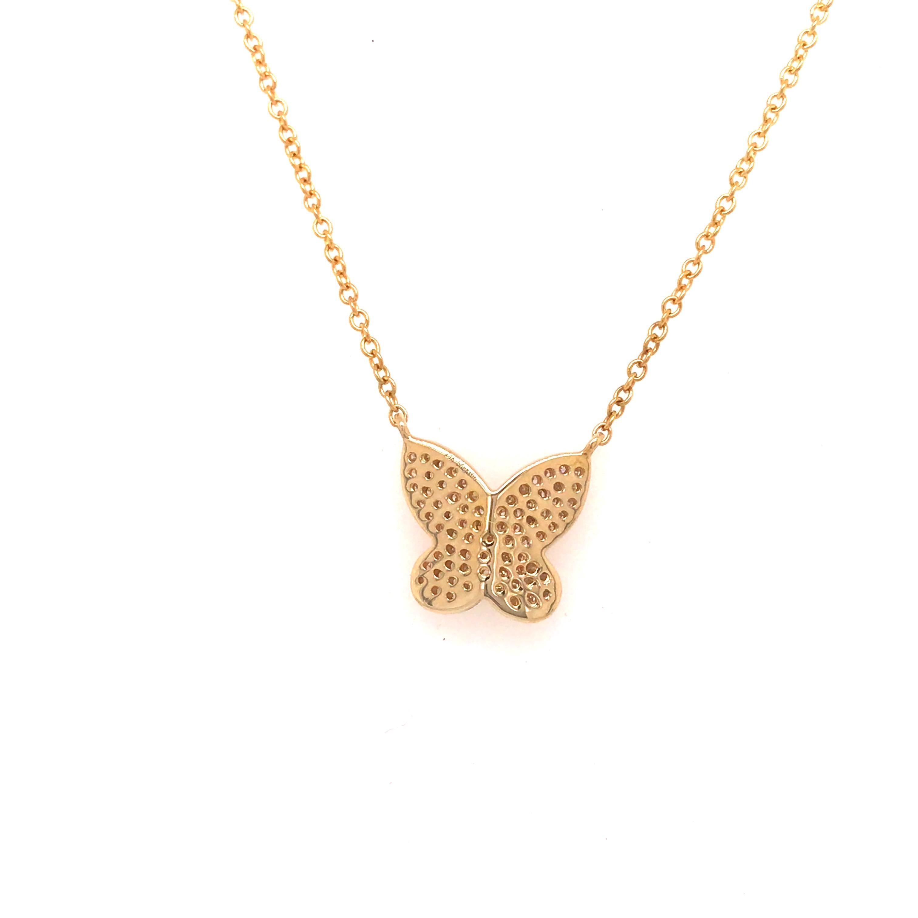 14K Diamant Pave Schmetterling Anhänger Halskette Gelbgold Damen im Angebot