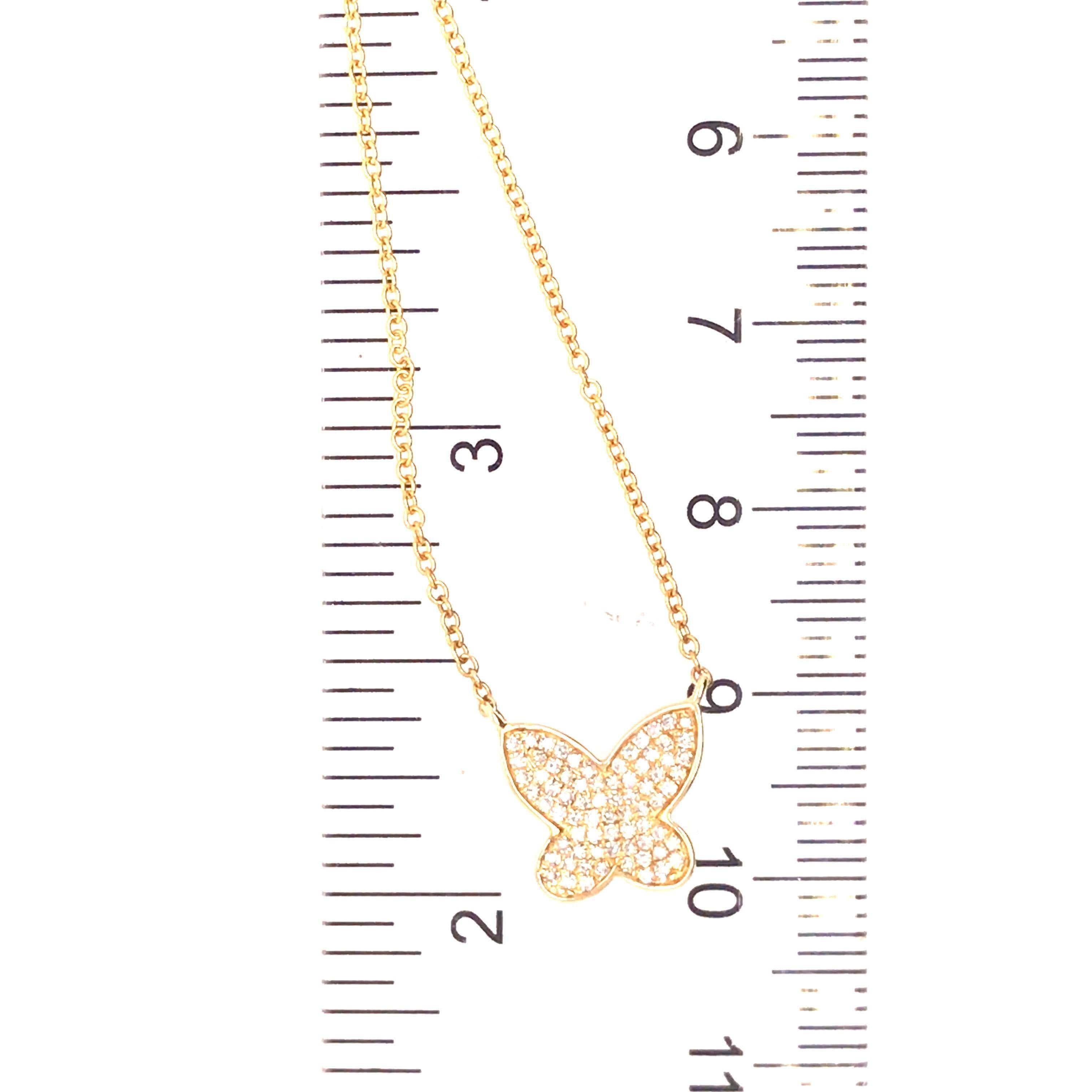 14K Diamant Pave Schmetterling Anhänger Halskette Gelbgold im Angebot 2