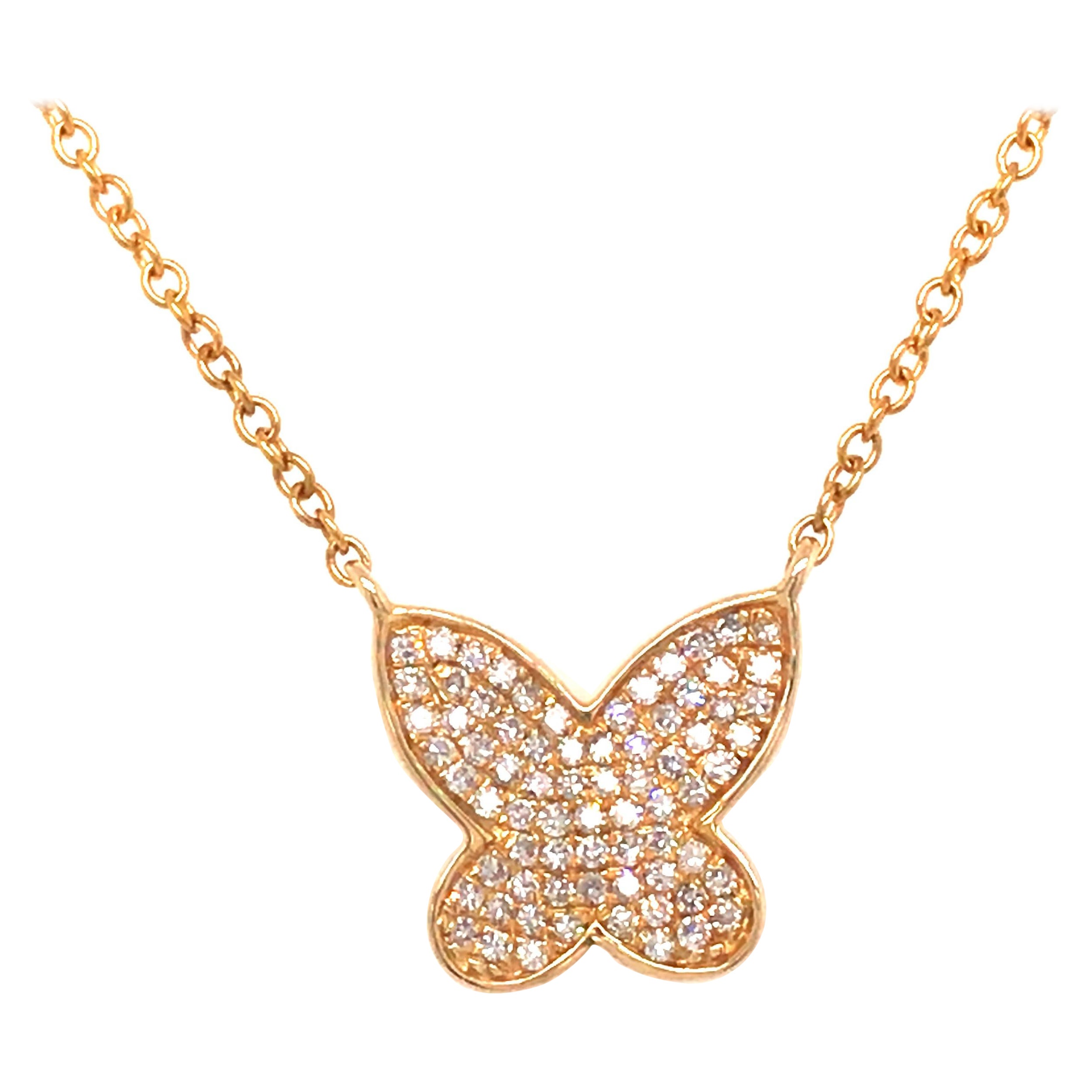 14K Diamant Pave Schmetterling Anhänger Halskette Gelbgold im Angebot