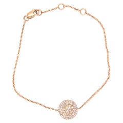 14K Diamond Pave Circle Disc Bracelet Yellow Gold