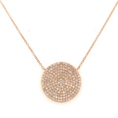 14K Diamond Pave Circle Disc Pendant Necklace Yellow Gold