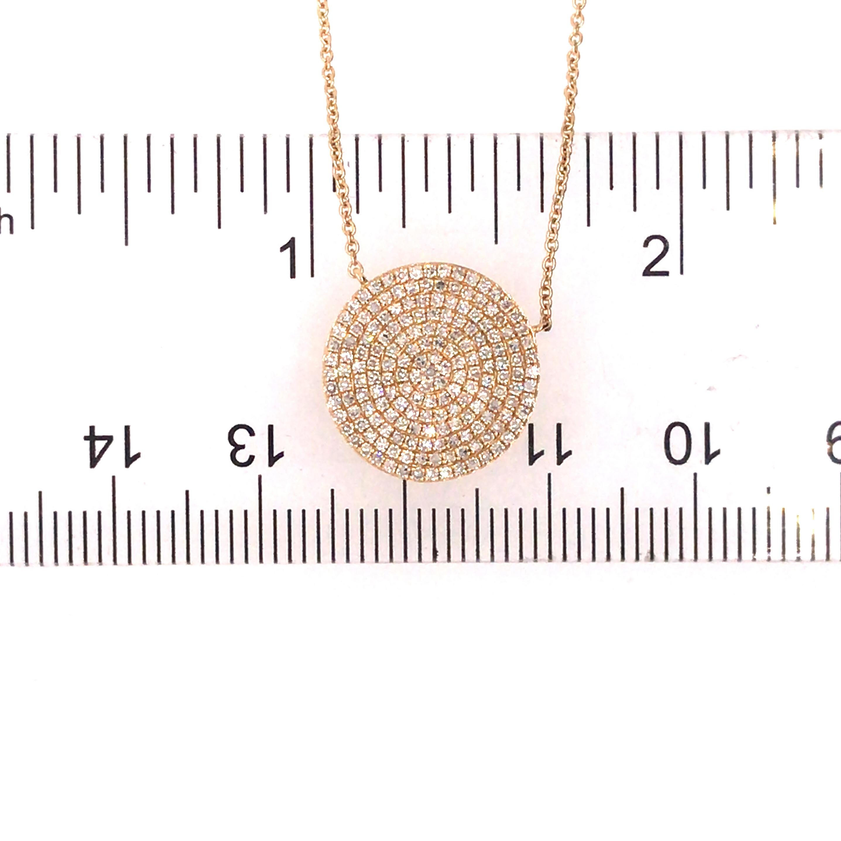 Round Cut 14K Diamond Pave Circle Disc Pendant Necklace Yellow Gold For Sale