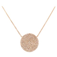 14K Diamond Pave Circle Disc Pendant Necklace Yellow Gold