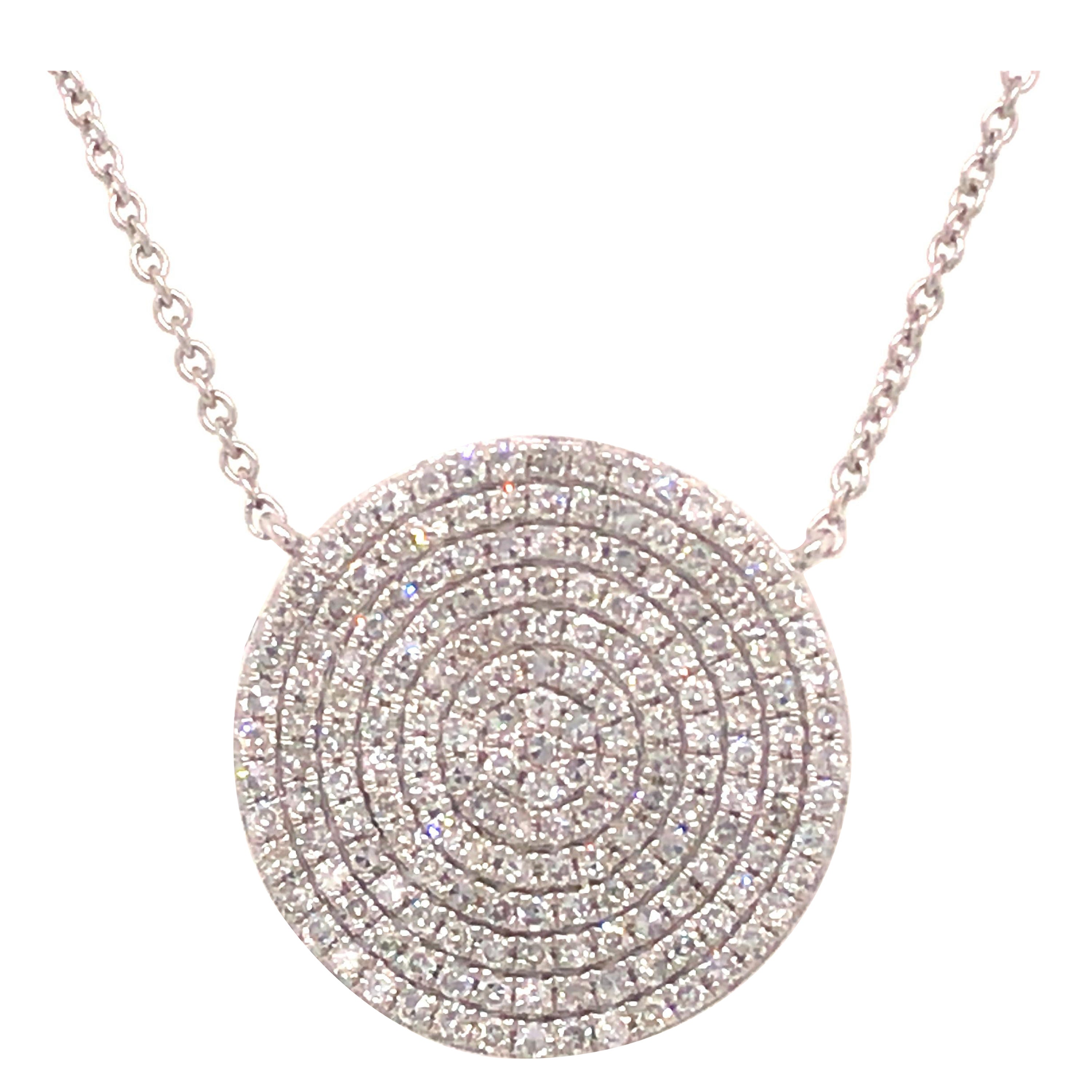 Collier pendentif cercle en or blanc 14 carats avec disques pavés de diamants