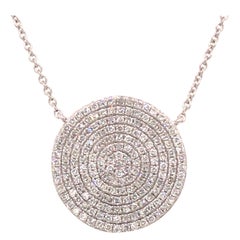 14K Diamond Pave Disc Circle Pendant Necklace White Gold