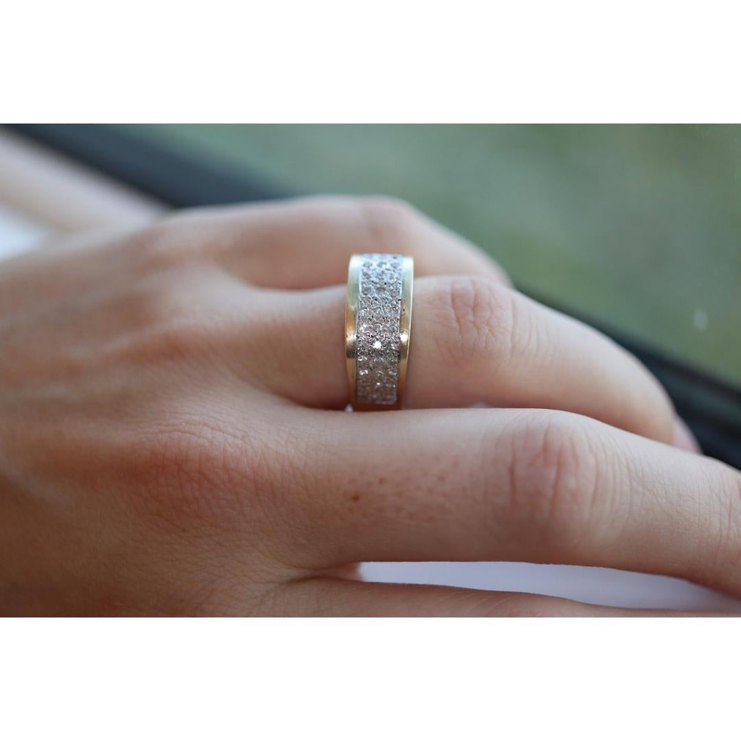 14k Diamond Pave Encrusted Band. Heavy Wide diamond 3 row pave ring. Euro Shank For Sale 2
