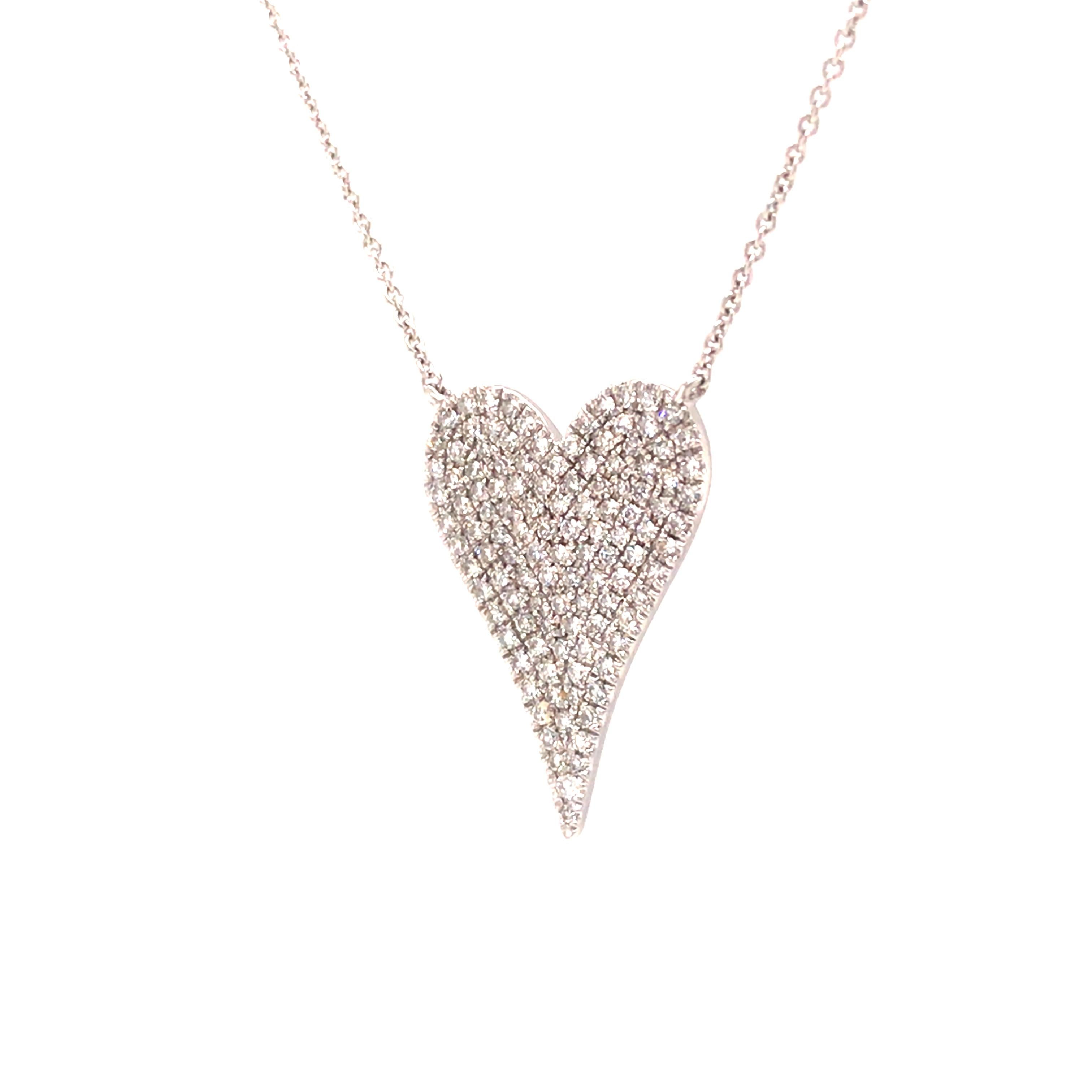 Round Cut 14K Diamond Pave Heart Necklace White Gold