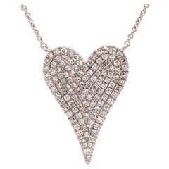 14K Diamond Pave Heart Necklace White Gold