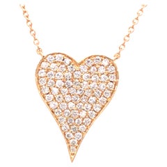 14K Diamond Pave Heart Pendant Necklace Yellow Gold
