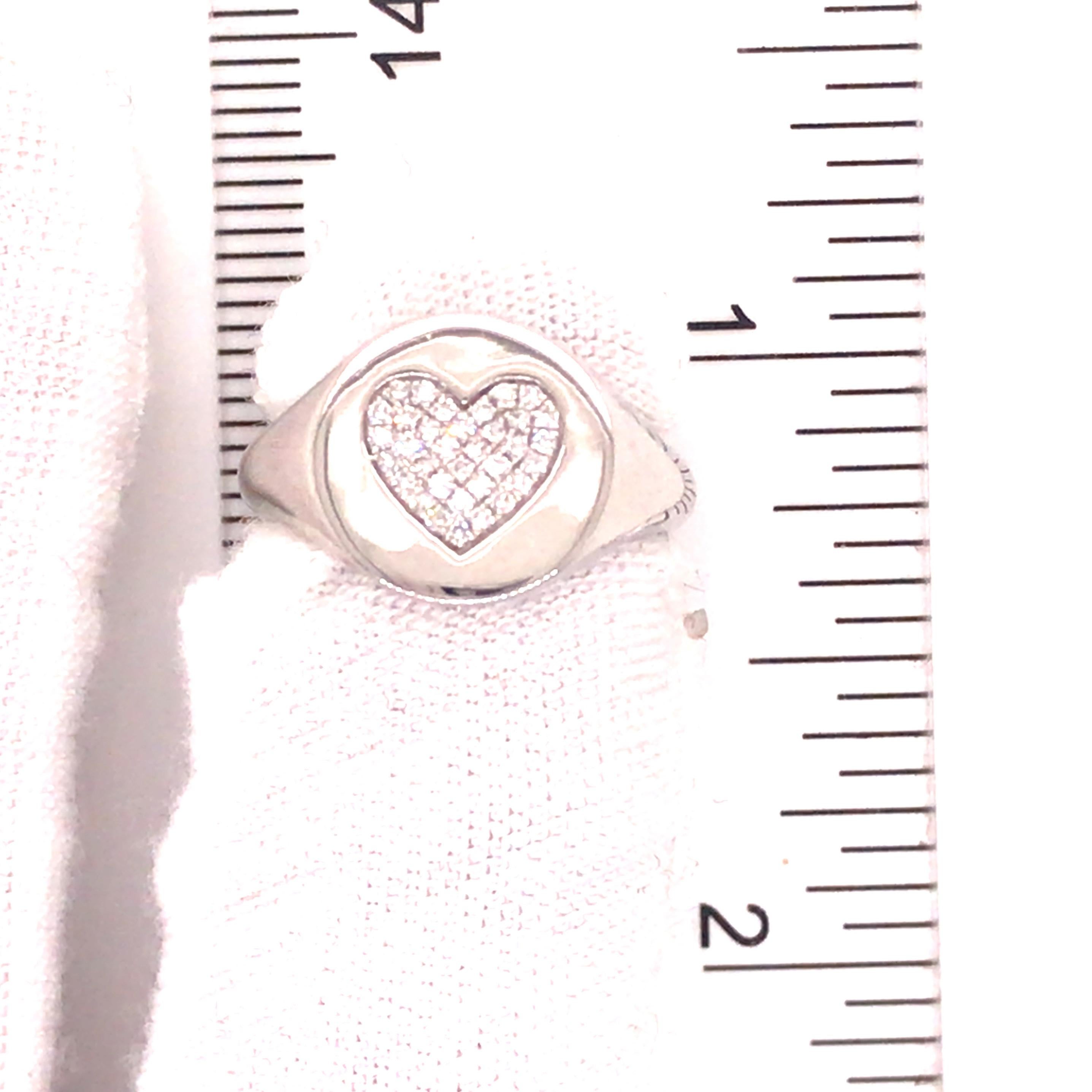 14K Diamond Pave Heart Signet Pinky Ring White Gold In New Condition For Sale In Boca Raton, FL