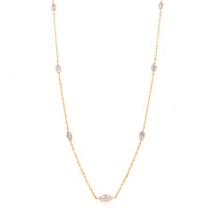 14K Diamond Pave Station Necklace Yellow Gold