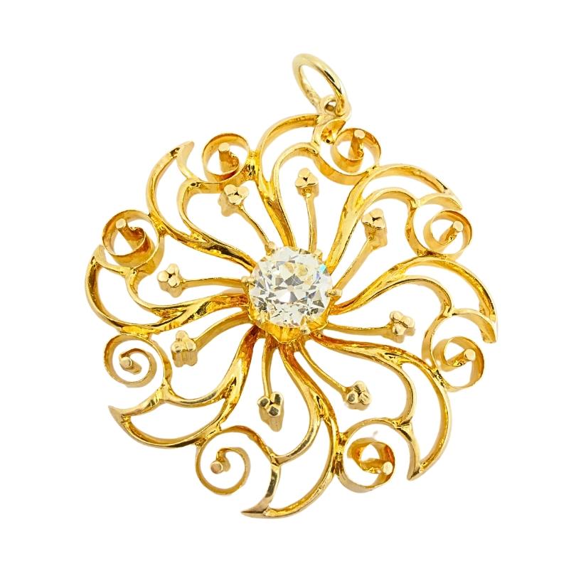 Ciondolo con diamante 14k Collana a catena in filigrana traforata 18k In condizioni buone in vendita a Beverly Hills, CA