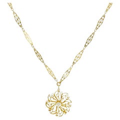 14k Diamond Pendant 18k Openwork Filigree Chain Necklace