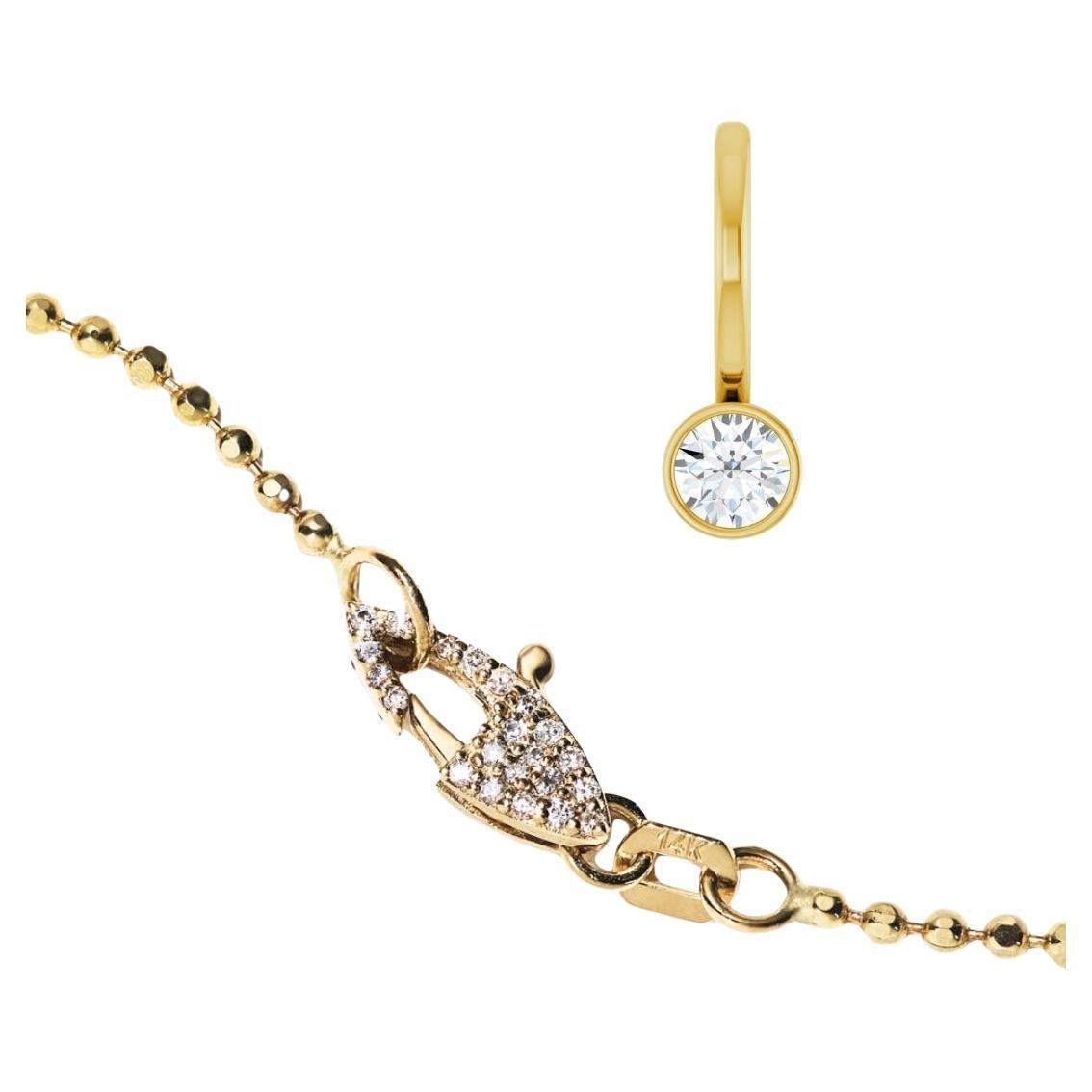 Custom 14k Diamond Pendant on Ball Chain with Diamond Clasp For Sale