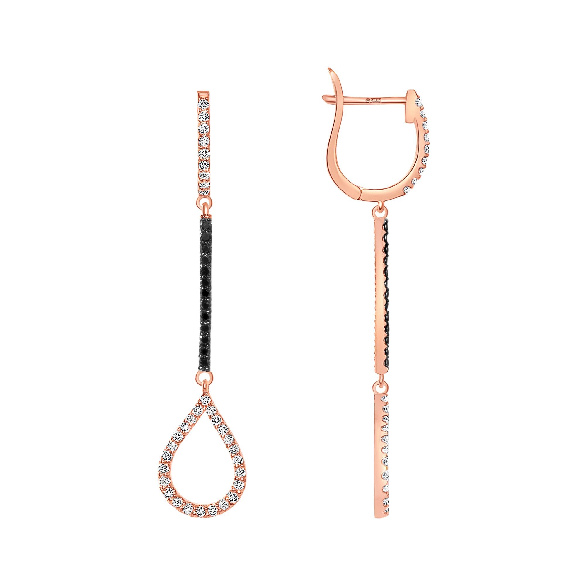 Round Cut 14K Diamond & Pink Sapphire Teardrop Dangle Earring For Sale