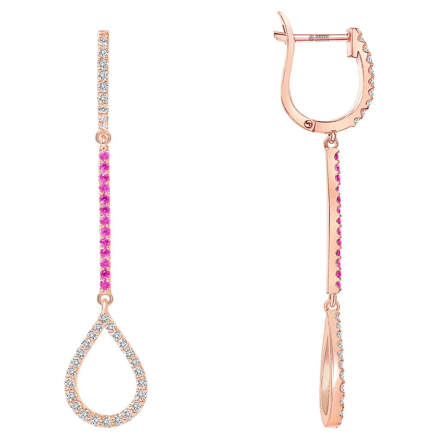 14K Diamond & Pink Sapphire Teardrop Dangle Earring