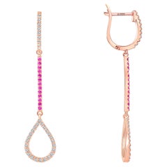 Boucles d'oreilles pendantes en diamant et saphir rose 14K