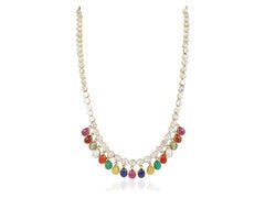 14K diamond polki necklace with all nine precious gemstones  Navratna necklace