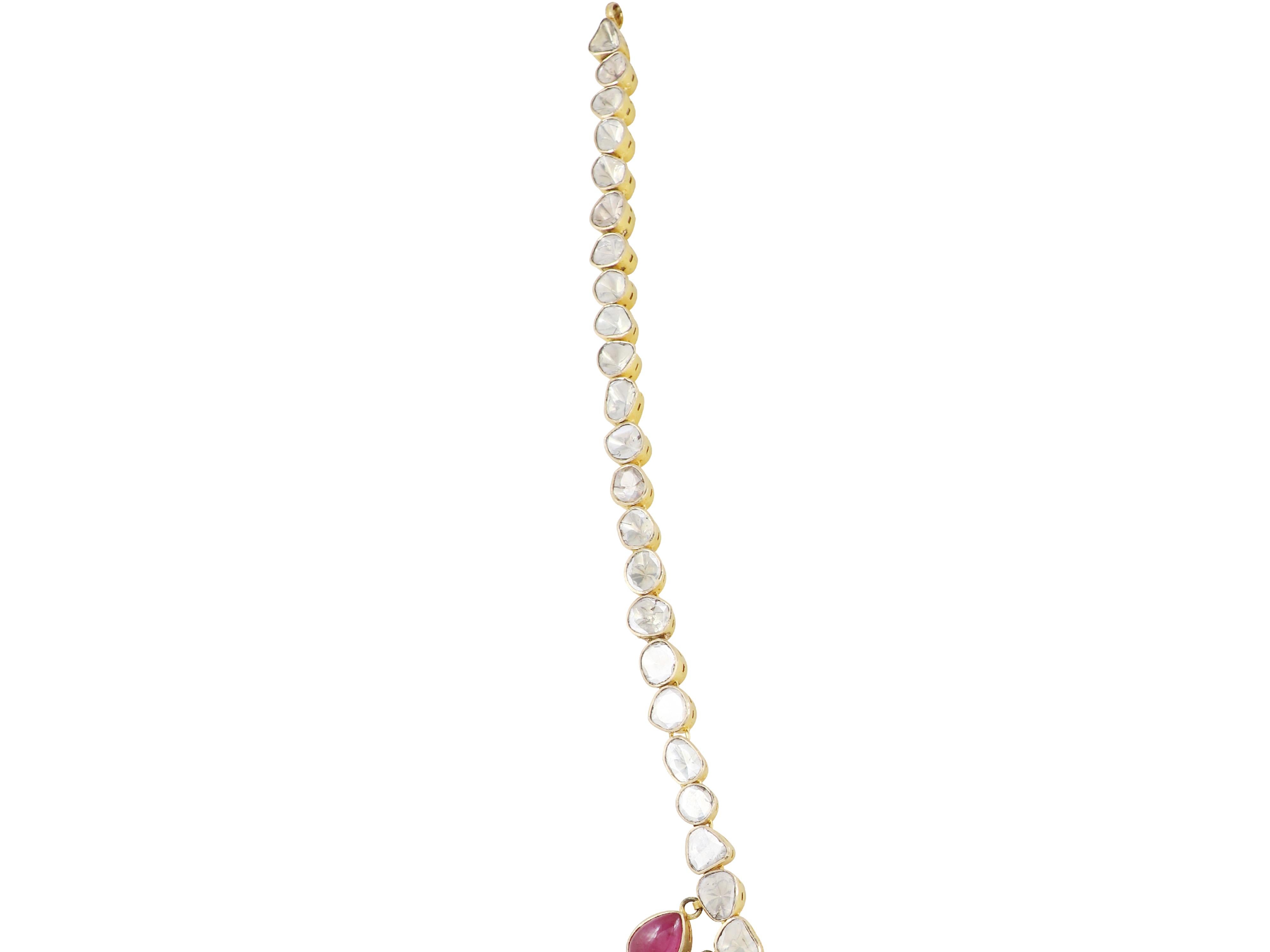 Women's or Men's 14K diamond polki necklace with all nine precious gemstones  Navratna necklace For Sale